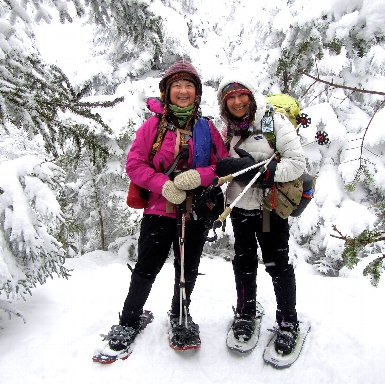 Marianne and Janis, proud that we did not summit.  Getting to the summit is optional, getting down is mandatory!