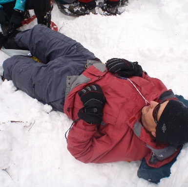 lying down on the job teaching  on the  snow