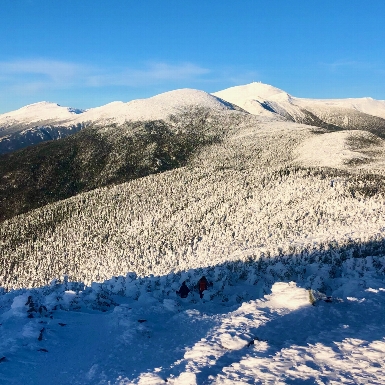 Winter view of Mts Eisenhower and Washington from the summit of Mt Pierce