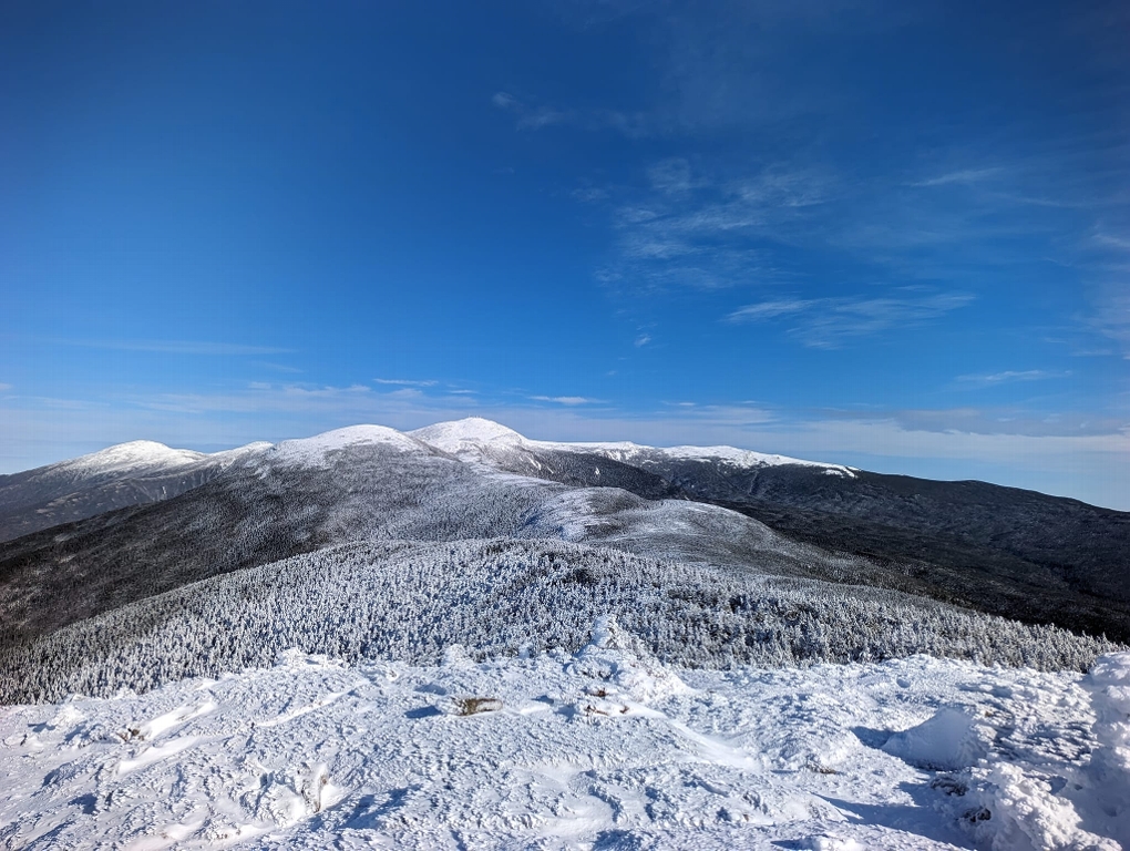 Snowy view up the Presidential Range from Mt. Pierce