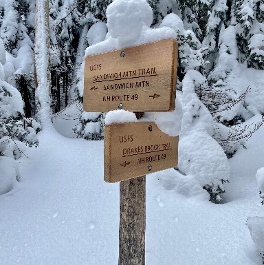 Sandwich Mountain Trail Sign in Snow