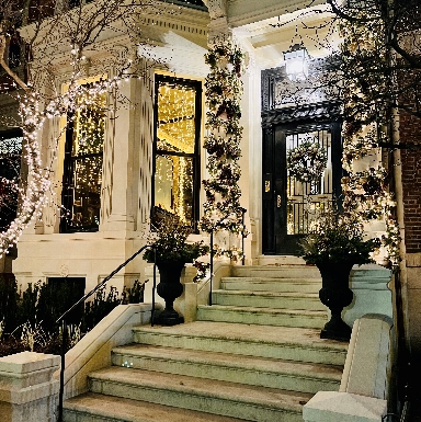 A front stoop in Back Bay, Boston decorated for the holidays. Photo taken by Michelle DeVivo