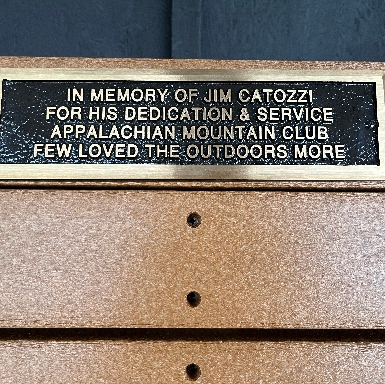 Plaque on bench - back porch overlooking Catfish Pond